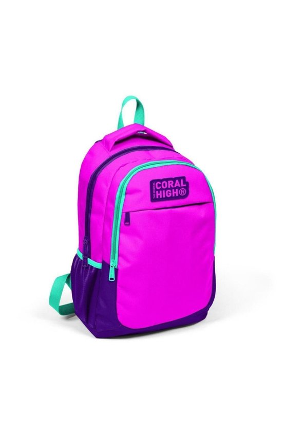 Pembe Mor Üç Bölmeli USBli Okul Sırt Çantası 24314