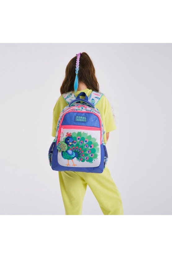 Tavuskuşu Desenli Büyük Boy Okul Sırt Çantası 23488