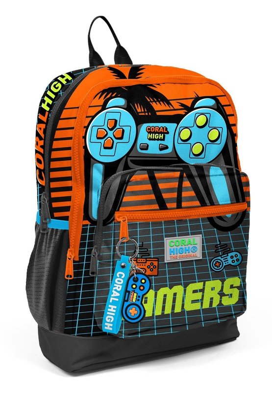 Kids Okul Çantası Gri Turuncu Gamer 23746
