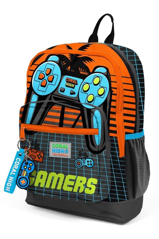 Kids Okul Çantası Gri Turuncu Gamer 23746
