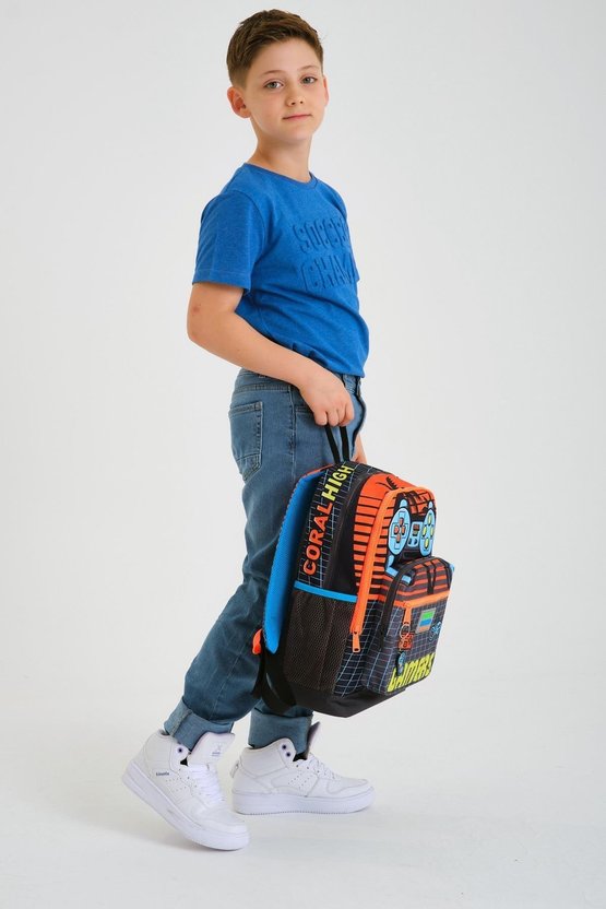 Kids Okul Çantası Gri Turuncu Gamer 23746