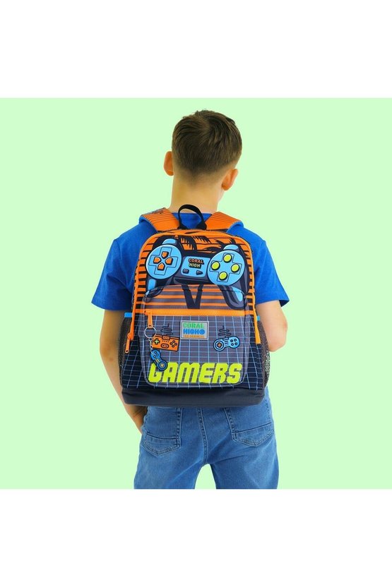 Kids Okul Çantası Gri Turuncu Gamer 23746