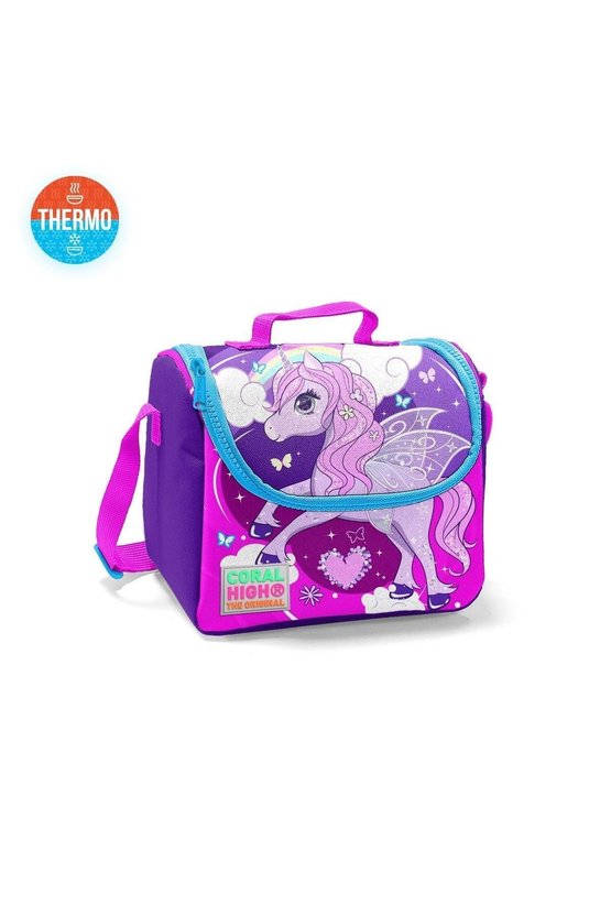 Kids Mor Pembe Unicorn Desenli Dört Bölmeli Okul Sırt Çantası,thermo Beslenme Çantası Ve