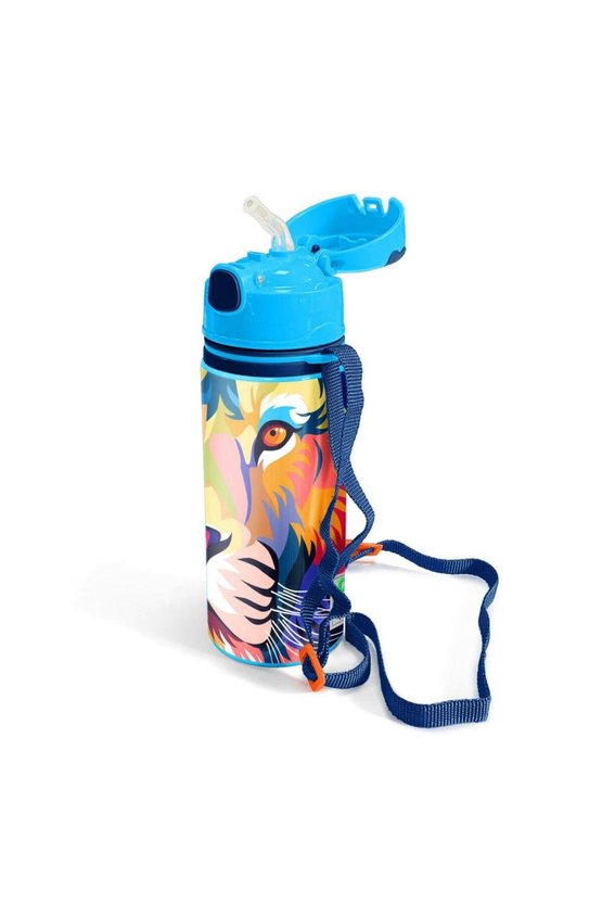 Kids Lacivert Saks Aslan Desenli Pipetli Alüminyum Matara 600 ml 11938