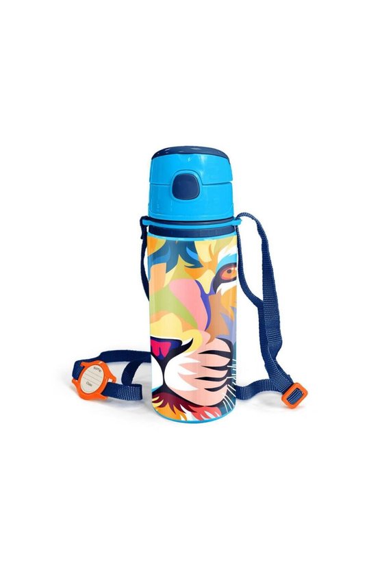 Kids Lacivert Saks Aslan Desenli Pipetli Alüminyum Matara 600 ml 11938