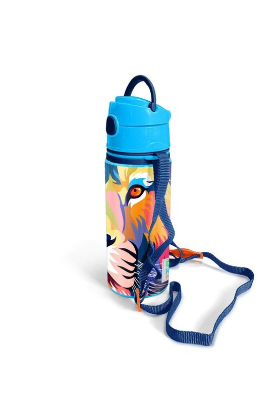 Kids Lacivert Saks Aslan Desenli Pipetli Alüminyum Matara 600 ml 11938