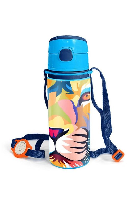 Kids Lacivert Saks Aslan Desenli Pipetli Alüminyum Matara 600 ml 11938