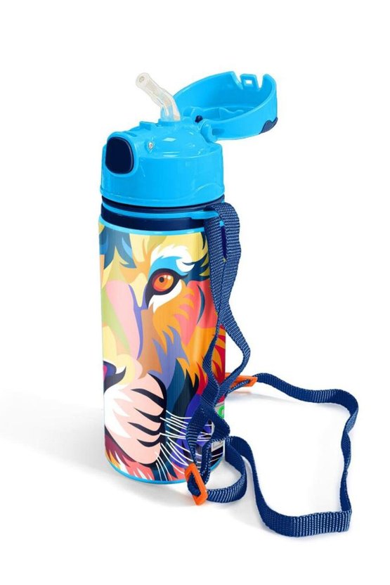 Kids Lacivert Saks Aslan Desenli Pipetli Alüminyum Matara 600 ml 11938