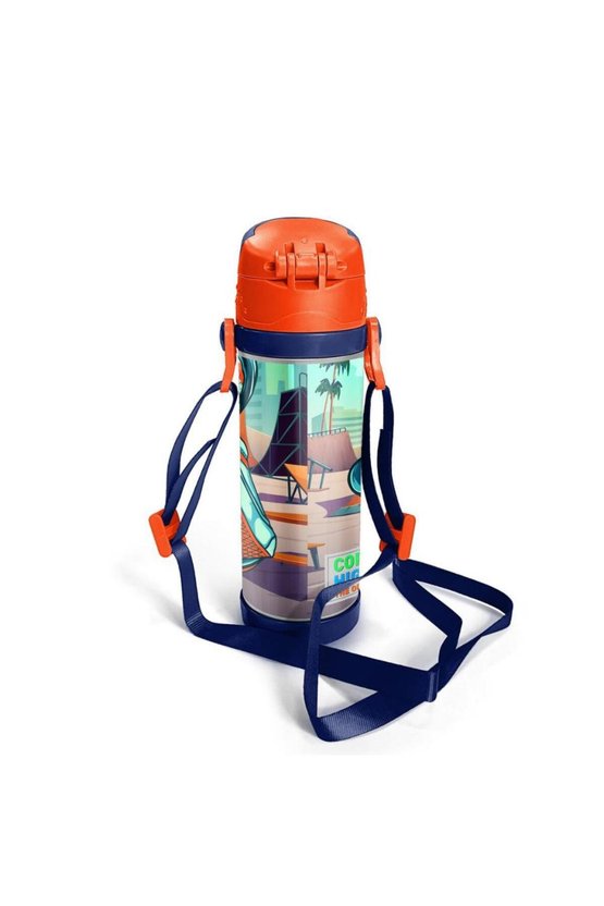 Kids Çivit Neon Turuncu Kaykay Desenli Pipetli Çelik Termos 500 ml 11923