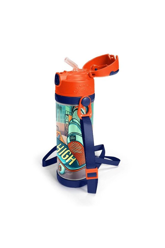 Kids Çivit Neon Turuncu Kaykay Desenli Pipetli Çelik Termos 500 ml 11923