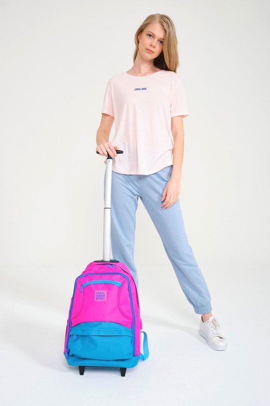 Sport Pembe Mavi Dört Bölmeli Usbli Çekçekli Sırt Çantası 23253