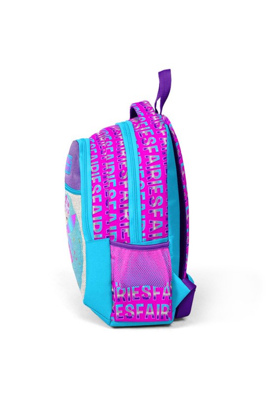 Kids Pembe Mavi Peri Desenli Simli Üç Bölmeli Okul Sırt Çantası 23484