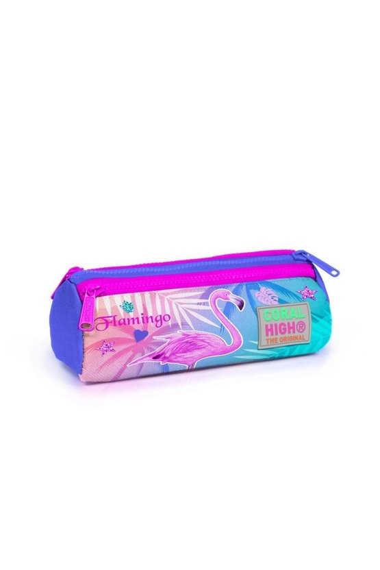 Kids Lavanta Pembe Flamingo Desenli Üç Bölmeli Kalem Çantası 22005