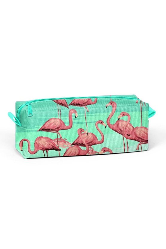 Su Yeşili Flamingo Desenli Kalem Çantası 22382