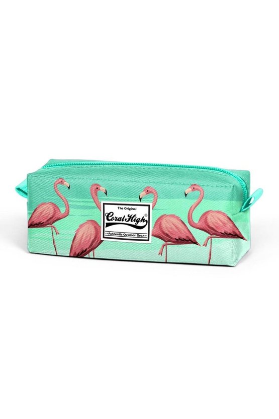 Su Yeşili Flamingo Desenli Kalem Çantası 22382