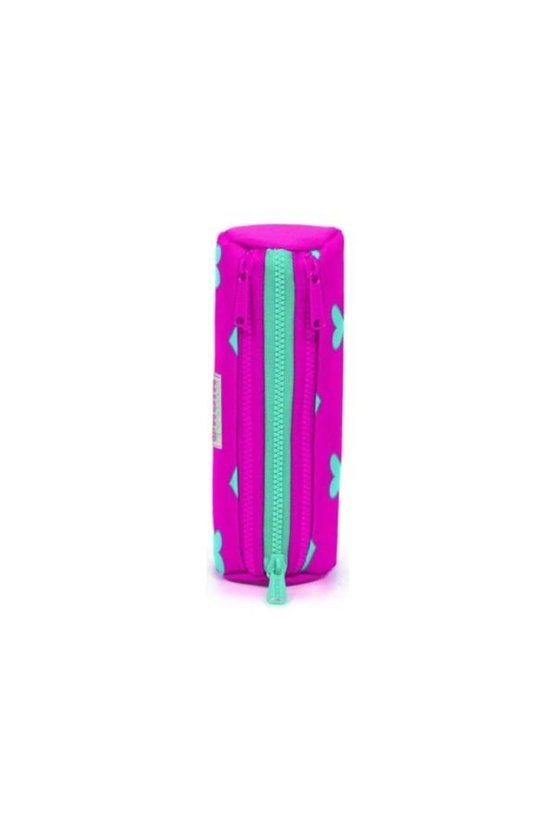 Kids Neon Pembe Su Yeşili Kalp Desenli Üç Bölmeli Kalem Çantası 22317