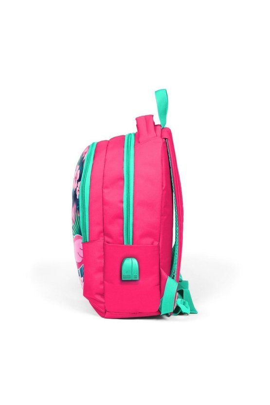 Kids Neon Mercan Su Yeşili Flamingo Desenli Üç Bölmeli Usb Şarjlı Kulaklık Çıkışlı Okul S