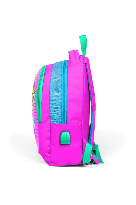 Kids Pembe Simli Kedi Desenli Üç Bölmeli Usbli Okul Sırt Çantası 24301