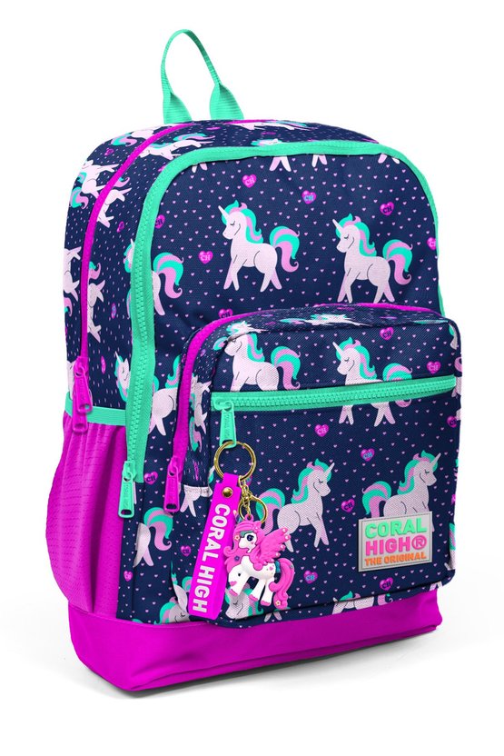 Kids LacivertPembe Unicorn Desenli Dört Bölmeli Okul Sırt Çantası 23467