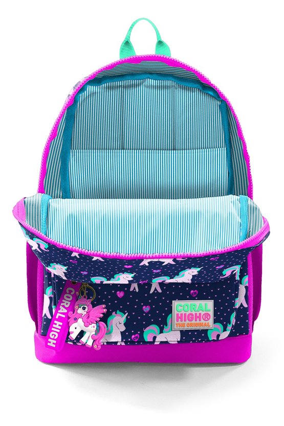 Kids LacivertPembe Unicorn Desenli Dört Bölmeli Okul Sırt Çantası 23467