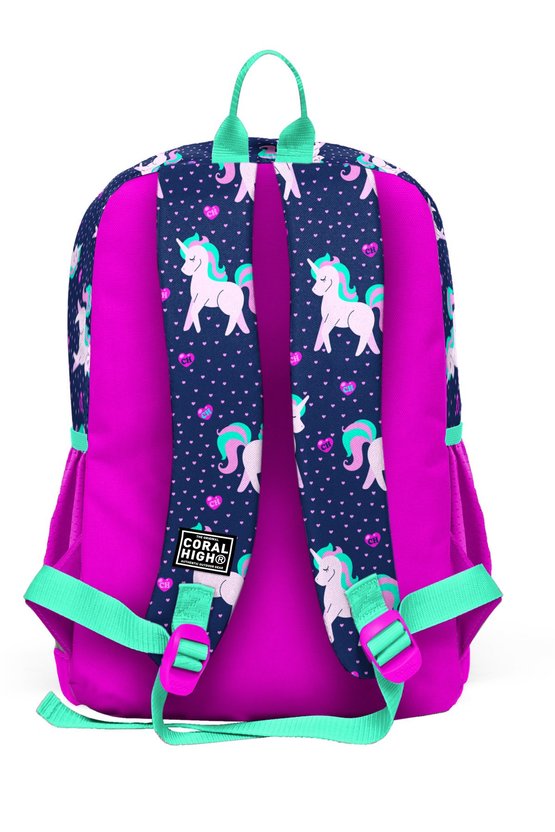 Kids LacivertPembe Unicorn Desenli Dört Bölmeli Okul Sırt Çantası 23467