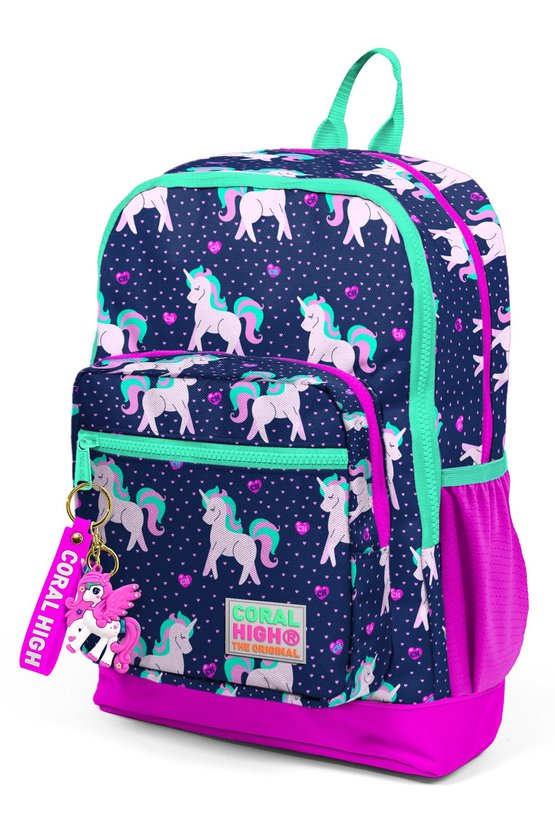 Kids LacivertPembe Unicorn Desenli Dört Bölmeli Okul Sırt Çantası 23467