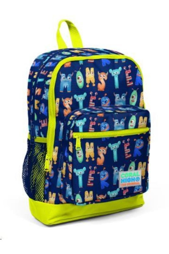 Lacivert Neon Sarı Monster Desenli Dört Bölm. Okul Sırt Çantası 23726