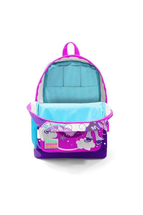 Kids Mor Pembe Unicorn Desenli Dört Bölmeli Usb Şarjlı Kulaklık Çıkışlı Okul Sırt Çantası
