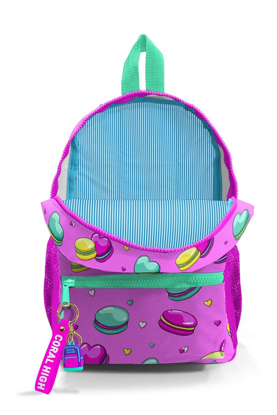 Kids Açık Pembe Makaron Desenli Iki Bölmeli Yuva Sırt Çantası 23325