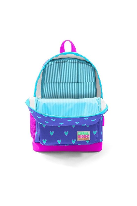 Kids Lavanta Pembe Kalp Desenli Dört Bölmeli Usb Şarjlı Kulaklık Çıkışlı Okul Sırt Çantas