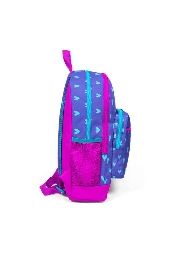 Kids Lavanta Pembe Kalp Desenli Dört Bölmeli Usb Şarjlı Kulaklık Çıkışlı Okul Sırt Çantas