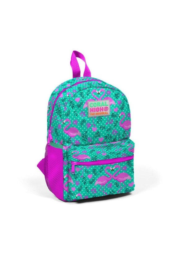 Minik Yuva Sırt Çantası Su Yeşili Pembe Flamingo Desenli Iki Bölmeli 23512