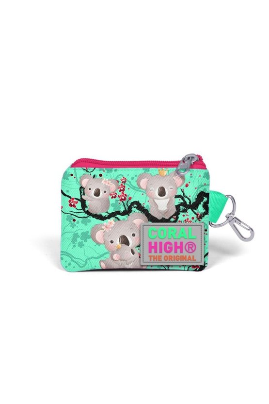 Kids Su Yeşili Neon Mercan Koala Desenli Bozuk Para Çantası 21813