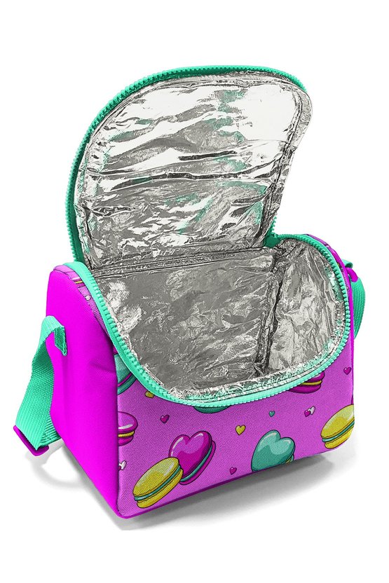 Kids Açık Pembe Su Yeşili Makaron Desenli Thermo Beslenme Çantası 11701