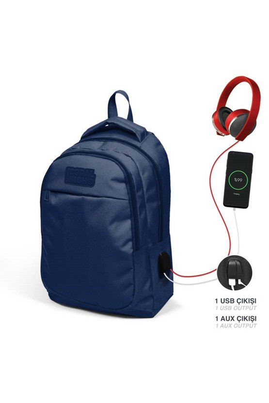 Lacivert Ilk Ve Ortaokul Sırt Çantası - Usb Ve Aux Çıkışlı - Erkek
