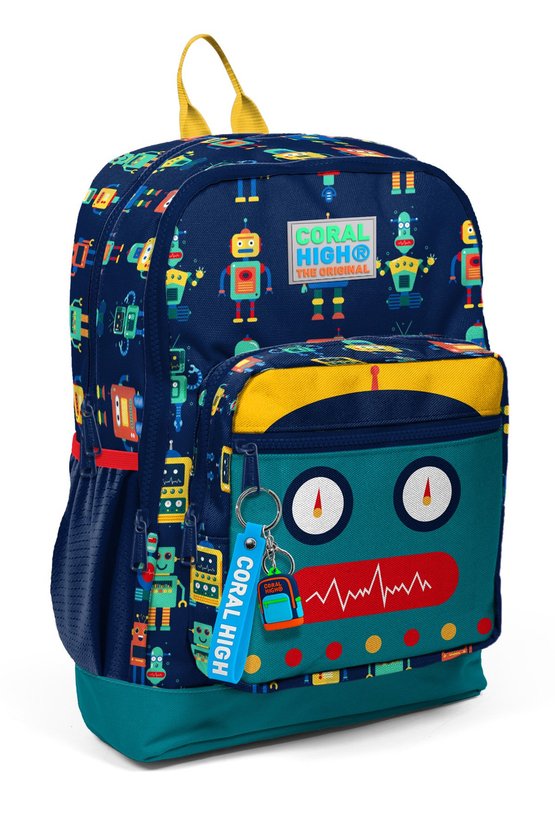 Kids Lacivert Çivit Robot Desenli Dört Bölmeli Okul Sırt Çantası 23472