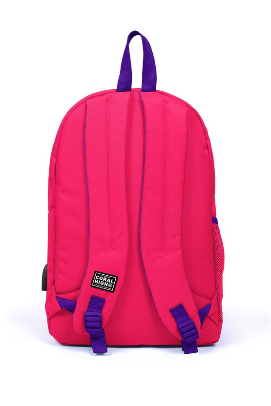 Sport Neon Mercan Üç Bölmeli Usb Şarjlı Kulaklık Çıkışlı Sırt Çantası 23235