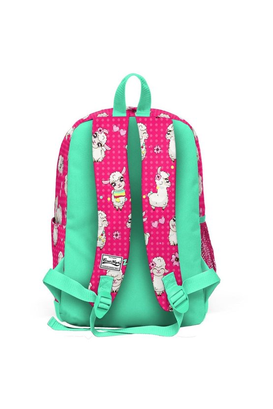 Kids Neon Mercan Su Yeşili Alpaka Desenli Dört Bölmeli Usbli Okul Sırt Çantası 23268
