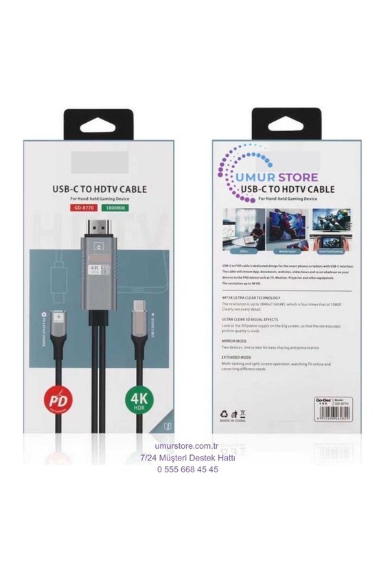Type-C To HDMI 4K Kablo Pd 3.0 Görüntü Aktarım Kablosu