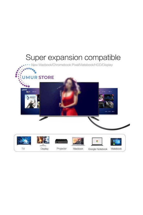 Type-C To HDMI 4K Kablo 3 Metre - Hdcp Özelliği - 10 Gbps Görüntü Aktarım Kablosu