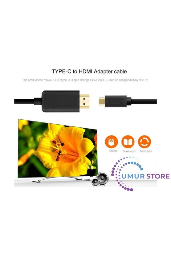 Type-C To HDMI 4K Kablo 3 Metre - Hdcp Özelliği - 10 Gbps Görüntü Aktarım Kablosu
