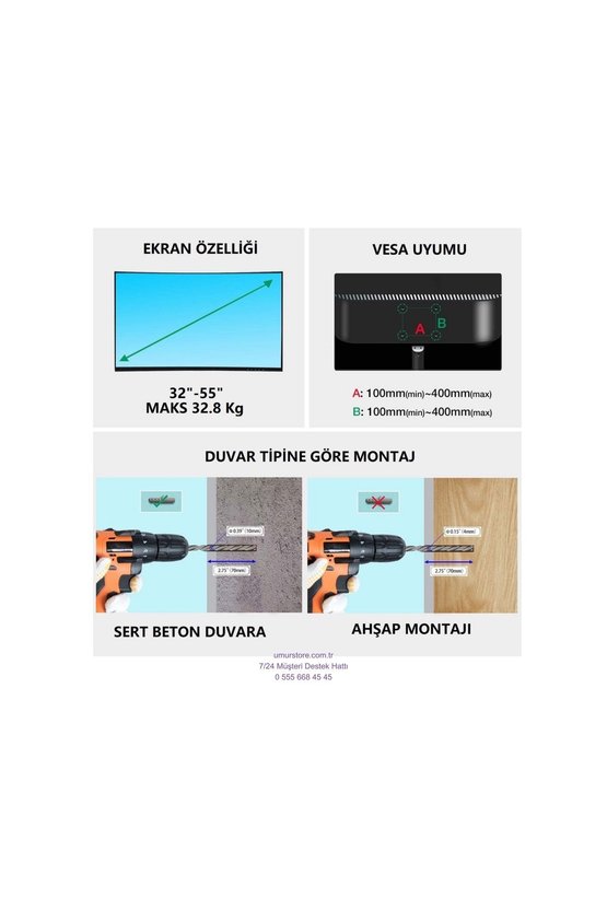 TCL 55T8C 55 139 Ekran Uyumlu Lcd Led TV Hareketli Duvar Askı Aparatı