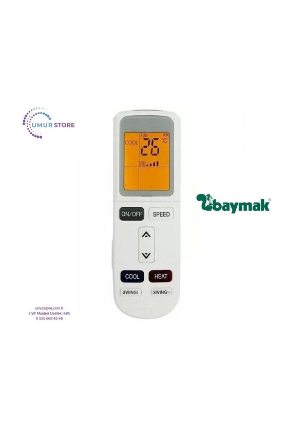 Baymak YKR-F006 Uyumlu Klima Kumandası-Işıklı Ekran
