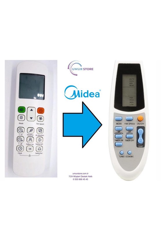 Midea RG58E2BGEF Uyumlu Klima Kumandası