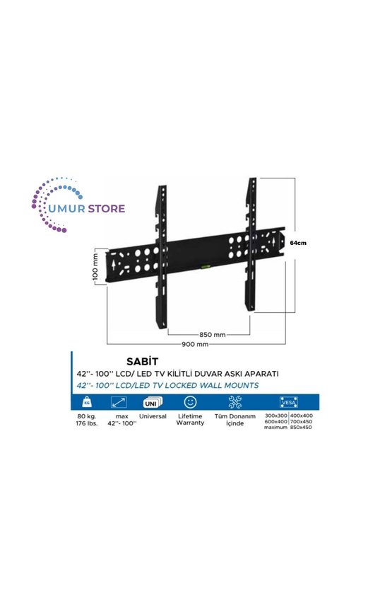 70u9600 4k Ultra Hd 70 Uydu Alıcılı Smart 70-100 inç Sabit Lcd Led Tv Duvar Askı Aparatı