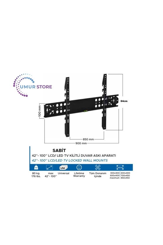 75 Ghu 7000 B 75 Uydu Alıcılı Uhd Android 70-100 inç Sabit Lcd Led Tv Duvar Askı Aparatı