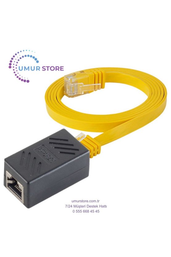 CAT6 Uzatma Seti, Yassı Ethernet Kablo ve Ekleyici, Sarı, 50 cm