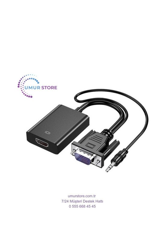 VGA To HDMI Dönüştürücü Çevirici Kablo Adaptör Görüntü Ses Destekli