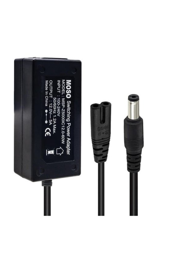 12 Volt - 5 Amper 60 Watt 5.5 x 2.5 Uçlu Plastik Kasa Masaüstü Adaptör