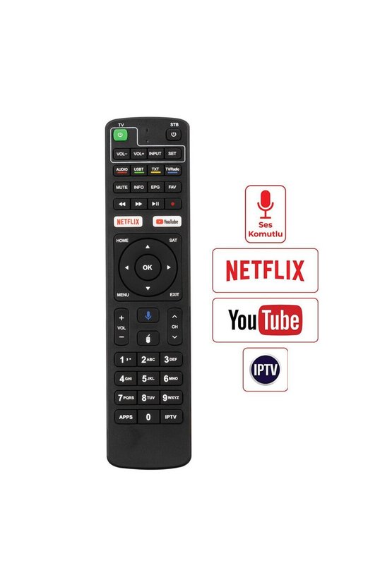 Android Netflix-Youtube Tuşlu Uydu Kumandası - Ses Komutlu